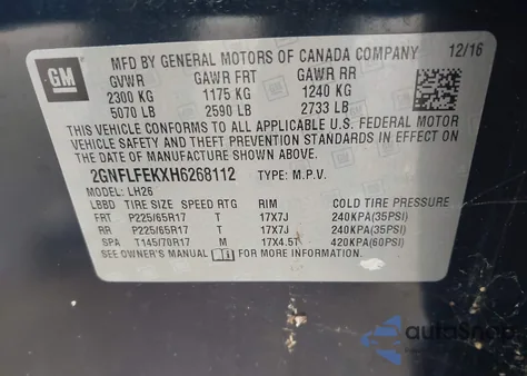 2017 Chevrolet Equinox Lt from USA, damaged, VIN 2GNFLFEKXH6268112